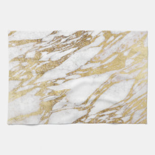 Chic Elegant White and Gold Marble Pattern Tea Towel