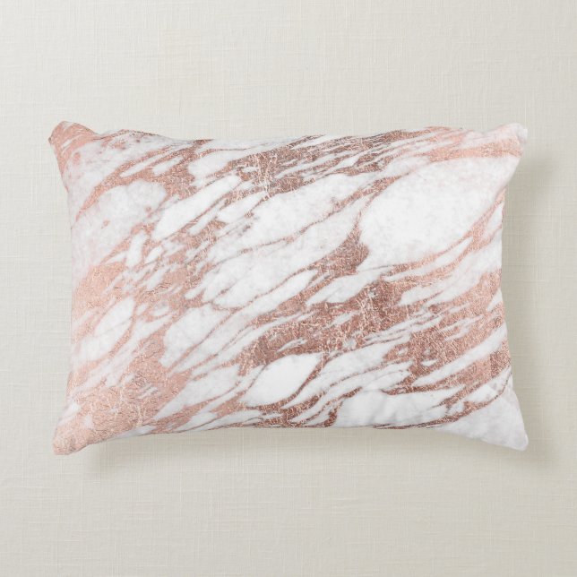 Chic Elegant White and Rose Gold Marble Pattern Decorative Cushion (Front)
