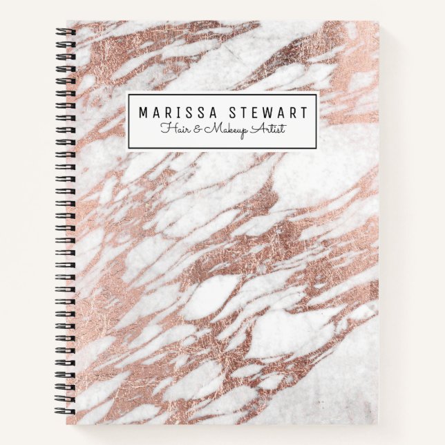 Chic Elegant White and Rose Gold Marble Pattern Notebook (Front)