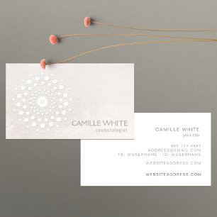 Chic Elegant White Circle Logo White Cosmetologist Business Card