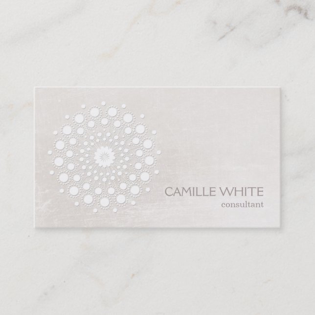 Chic Elegant White Circle Mandala  Ivory Business Card (Front)