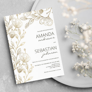 Chic elegant white gold lace floral theme wedding invitation