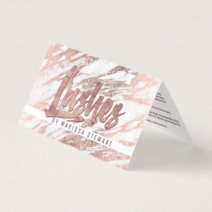 Chic Elegant White Rose Gold Marble Lashes Business Card