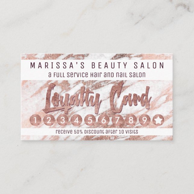 Chic Elegant White Rose Gold Marble Loyalty Card (Front)