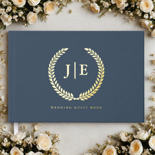 Chic Elegant Wreath Monogram Wedding Guest Book