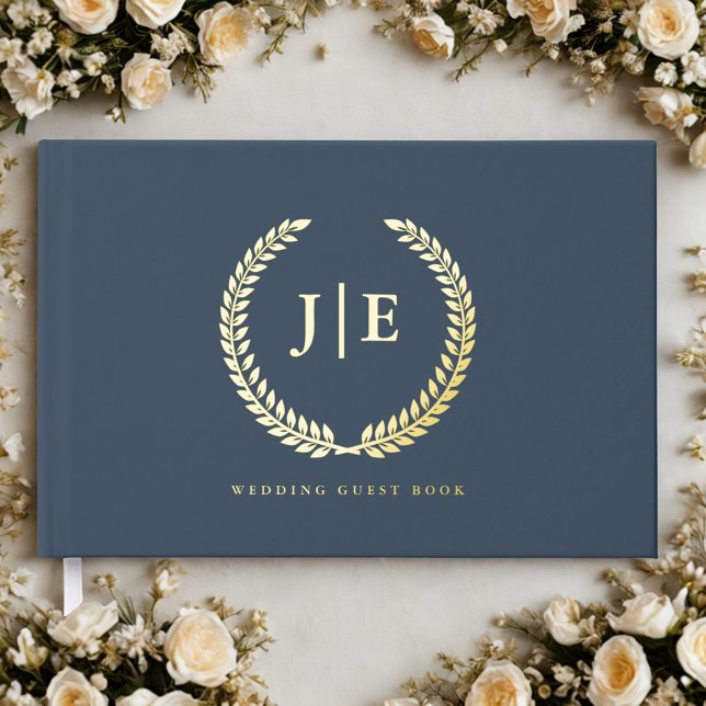 Chic Elegant Wreath Monogram Wedding Guest Book (Creator Uploaded)