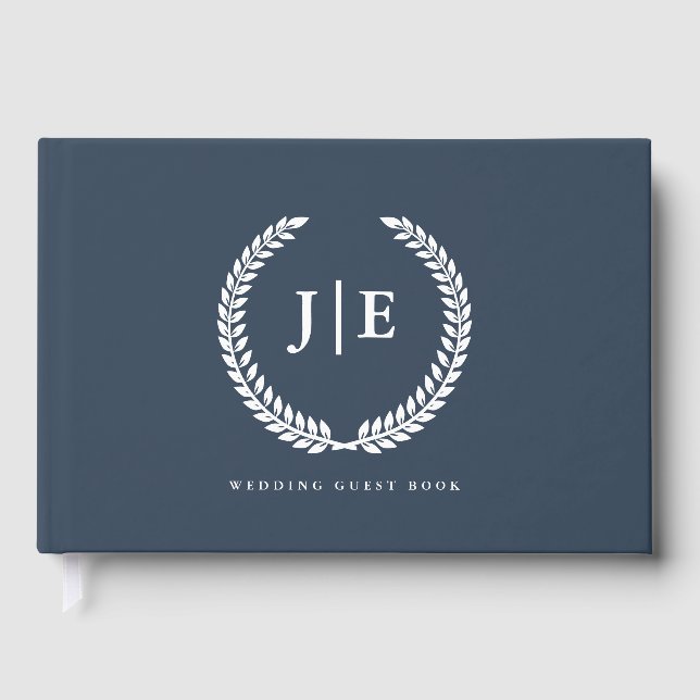Chic Elegant Wreath Monogram Wedding Guest Book (Front)