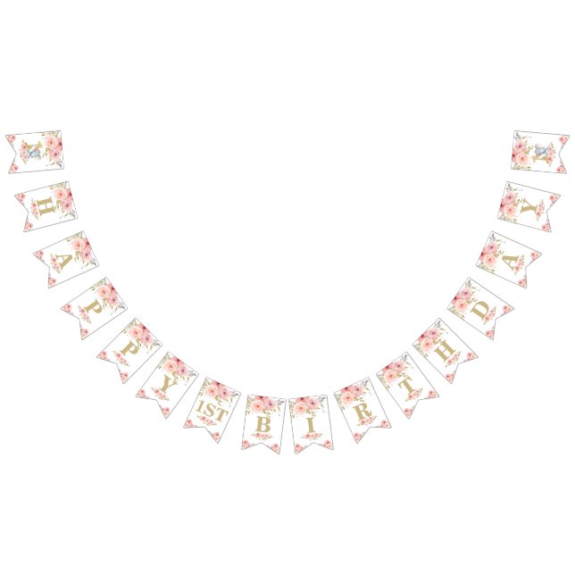 Chic Elephant 1st Birthday One Pink Floral Bunting (All)