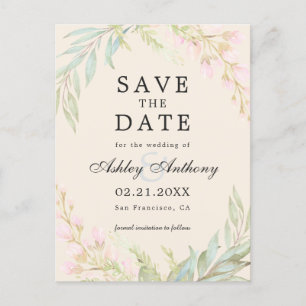 Chic Emerald and Pink Floral Elegant Save the Date Announcement Postcard