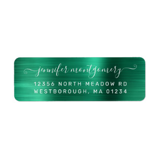 Chic Emerald Brushed Metal Return Address Label