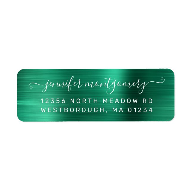 Chic Emerald Brushed Metal Return Address Label (Front)