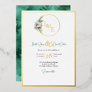Chic Emerald Green Colour Wash Gold Blush Roses