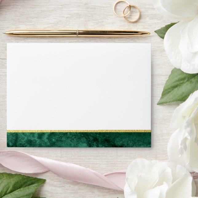 Chic Emerald Green Colour Wash Gold Wedding Invite Envelope (Wedding)