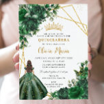 Chic Emerald Green Flowers Floral Quinceañera Invitation<br><div class="desc">Personalise this pretty emerald green floral Quinceañera / Sweet 16 birthday invitation easily and quickly. Simply click the customise it further button to edit the texts, change fonts and fonts colours. Featuring a girl dressed in a beautiful emerald green dress, chic emerald green flowers and butterflies. Matching items available in...</div>