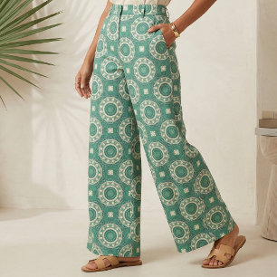 Chic Emerald Green Geometric Medallion Pattern Fabric