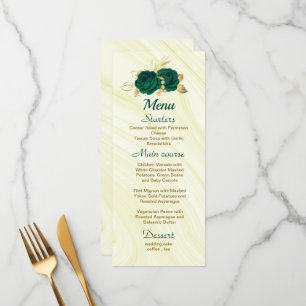 chic emerald green gold floral wedding menu