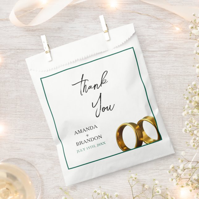 Chic Emerald Green Gold Rings Wedding Favour Bags (Clipped)