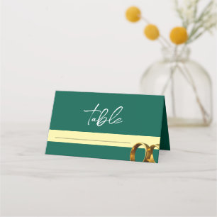 Chic Emerald Green Gold Rings Wedding Place Card