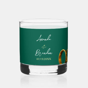 Chic Emerald Green Gold Rings Wedding Whiskey Glass