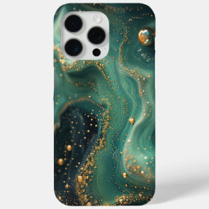 Chic Emerald Green Malachite Gold Glitter Designer iPhone 15 Pro Max Case