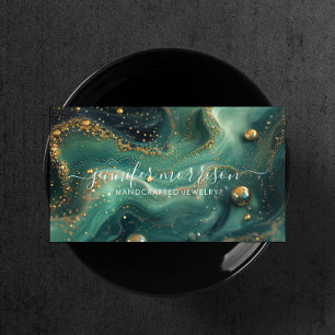 Chic Emerald Green Malachite Gold Glitter Jeweller Business Card