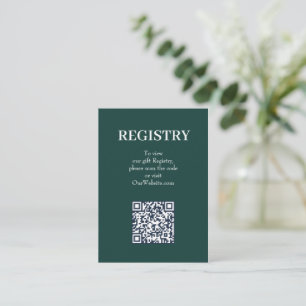 Chic Emerald Green Wedding Registry QR Code Enclosure Card