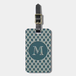 Chic Emerald Ivory Diamond Pattern Custom Monogram Luggage Tag