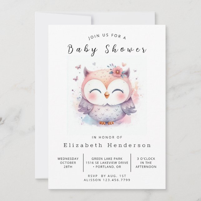 Chic Enchanted Owl Baby Shower Invitation (Front)