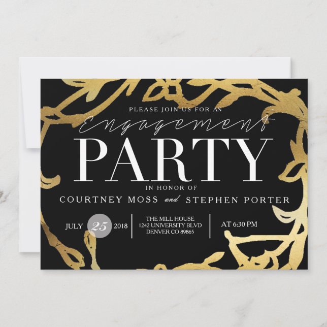 Chic Engagement Party | Gold Floral Invitation (Front)