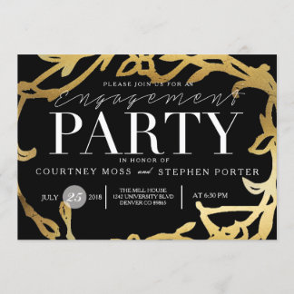 Chic Engagement Party | Gold Floral Invitation