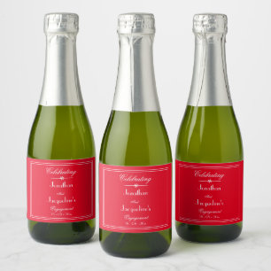 Chic Engagement Party Script Name Elegant Red Mini Sparkling Wine Label