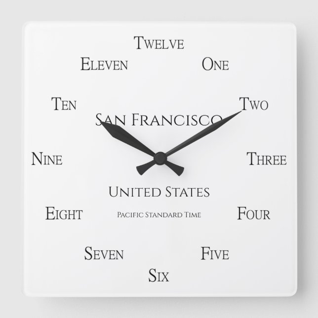 Chic English Numbers Your Favourite City Time Zone Square Wall Clock (Front)
