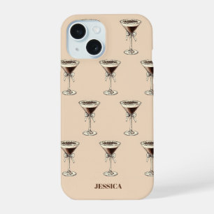 Chic Espresso Bow Pattern Personalised Brown iPhone 15 Case