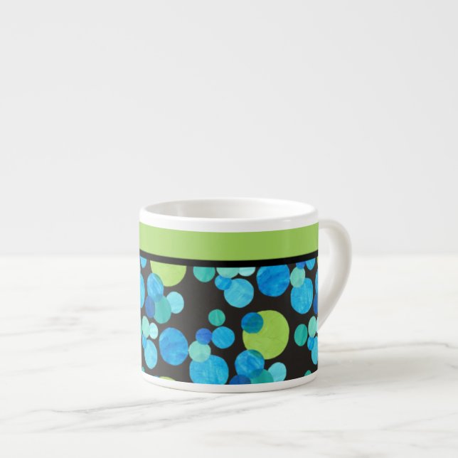Chic Espresso Mug, Quirky Blue Moons Pattern Cup (Front Right)