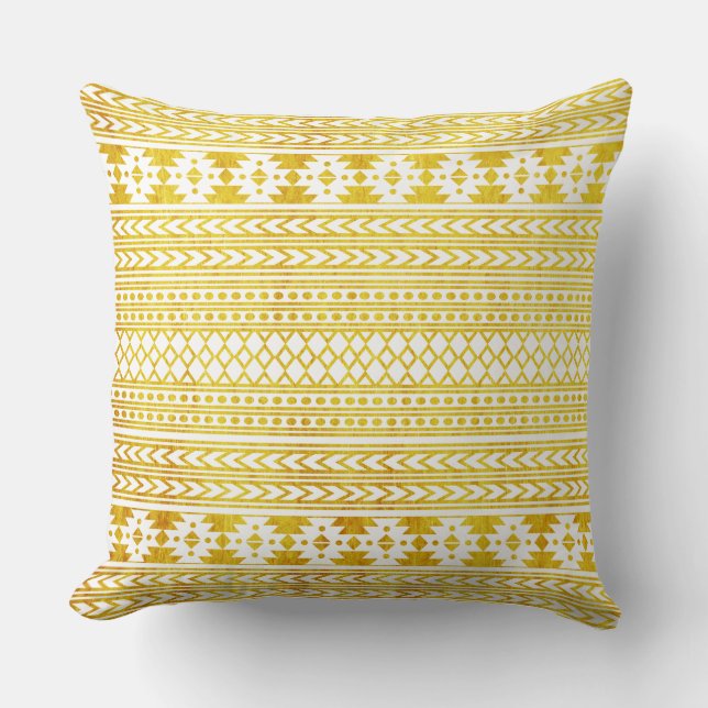 Chic Ethnic Gold Aztec Pattern Cushion (Front)