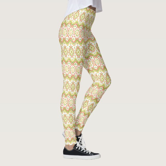 Chic Ethnic Ikat Pattern on White to Customise Leggings (Right)
