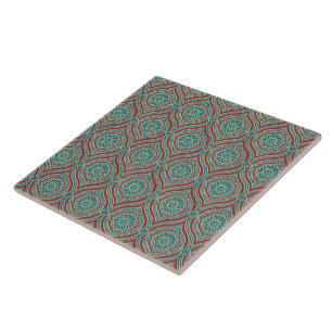 Chic Ethnic Ogee Pattern in Maroon, Teal and Beige Tile