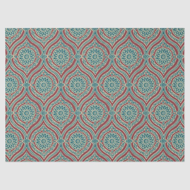 Chic Ethnic Ogee Pattern in Maroon, Teal and Beige Tissue Paper (Front)