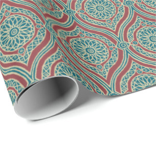 Chic Ethnic Ogee Pattern in Maroon, Teal and Beige Wrapping Paper