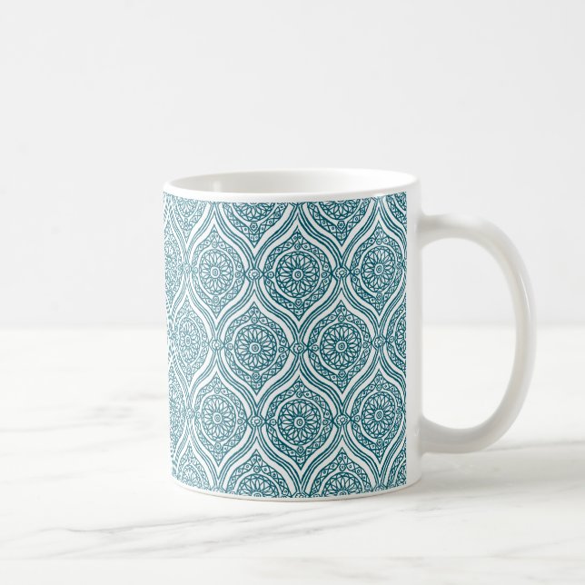 Chic Ethnic Ogee Pattern in Teal on White Coffee Mug (Right)