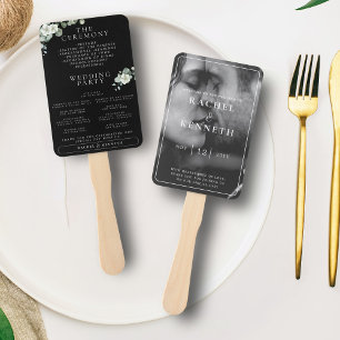 Chic Eucalyptus B&W Photo Wedding Ceremony Program Hand Fan