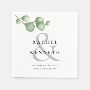 Chic Eucalyptus Black & White Minimalist Wedding Napkin