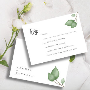 Chic Eucalyptus Black & White Minimalist Wedding RSVP Card