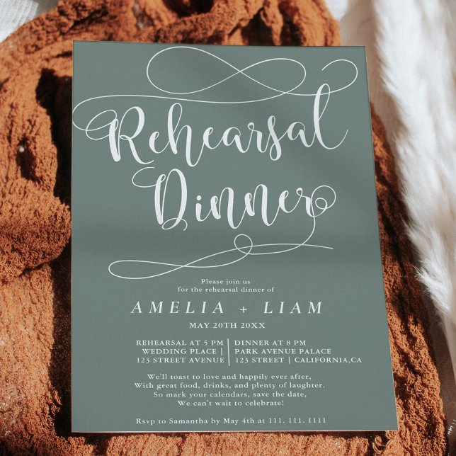 Chic eucalyptus calligraphy rehearsal dinner invitation (Creator Uploaded)