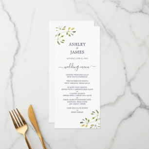 Chic Eucalyptus Foliage Dark Blue Script Wedding Menu