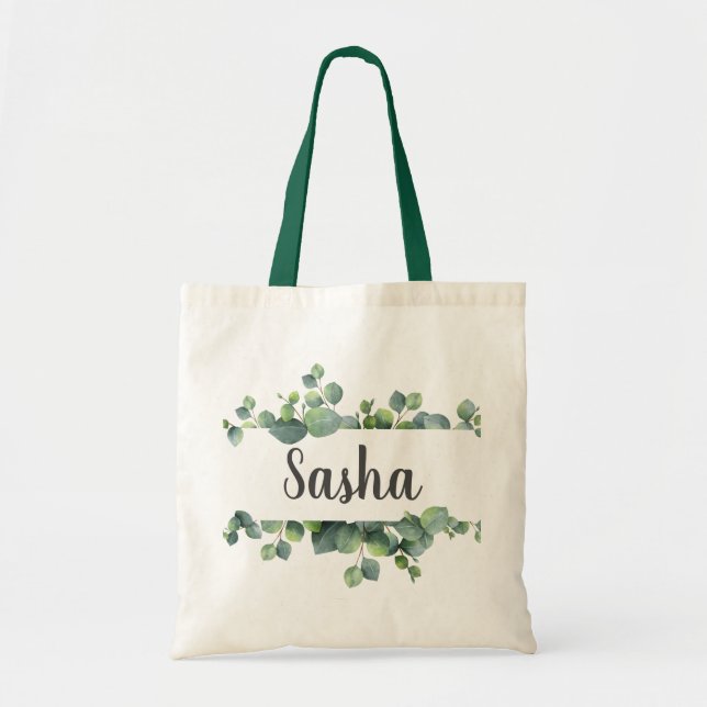 Chic Eucalyptus Foliage Frame Personalised Tote Bag (Front)