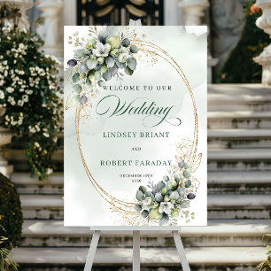 Chic Eucalyptus Gold Welcome Wedding Sign