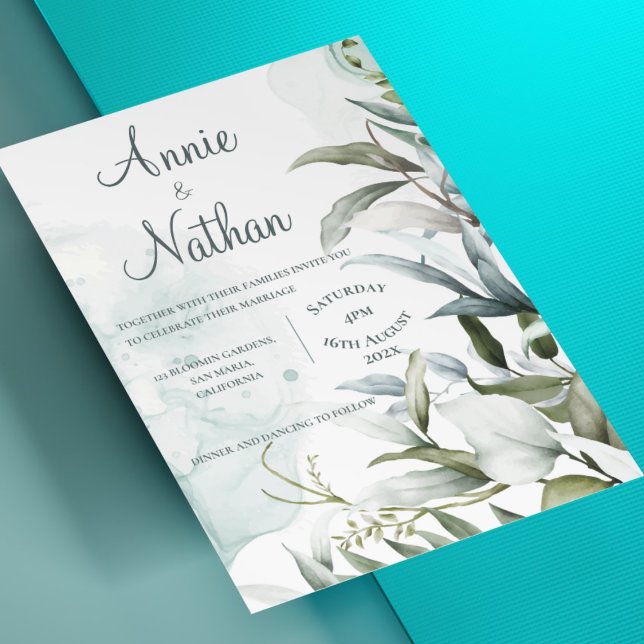 Chic Eucalyptus Green Leaves Cute Greenery Wedding Invitation (Chic Eucalyptus Green Leaves Cute Greenery Wedding Invitation)