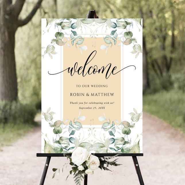  Chic, Eucalyptus Greenery Welcome Yellow Tan Sign (Creator Uploaded)