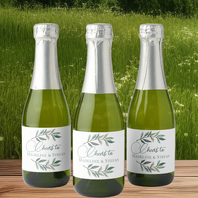Chic Eucalyptus Leaves Botanical Wedding Mini Sparkling Wine Label (Creator Uploaded)